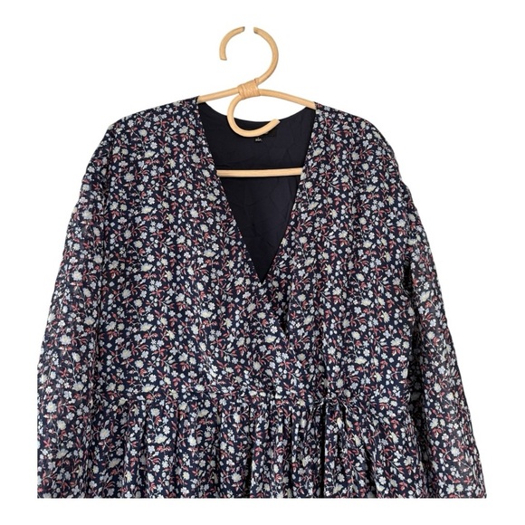 Madewell Navy Tie-Waist Midi Dress in Harvest Vine Floral Size Large MB212 - Picture 6 of 16